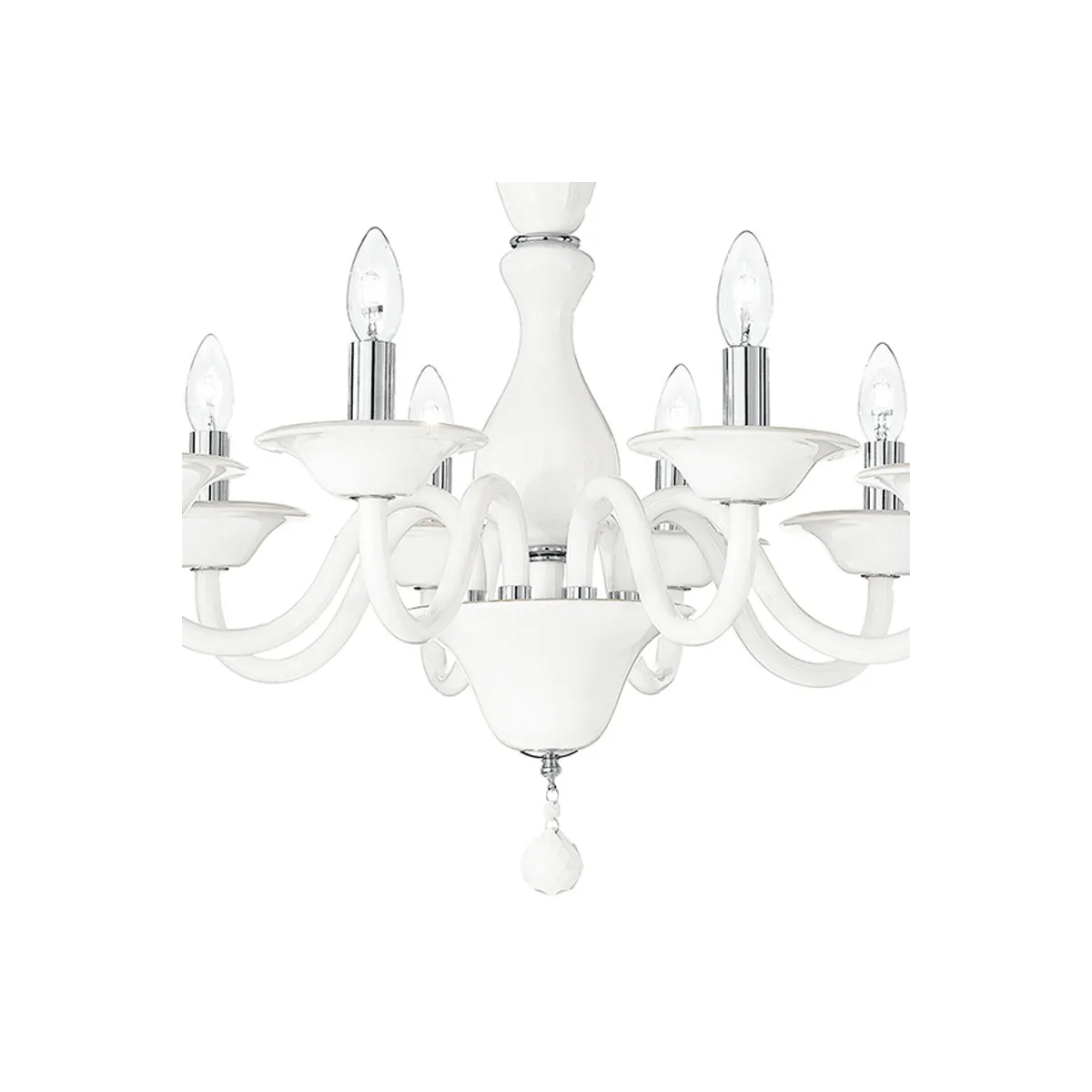 Plafonnier en pâte de verre blanc avec finitions chromées et décoration sphère