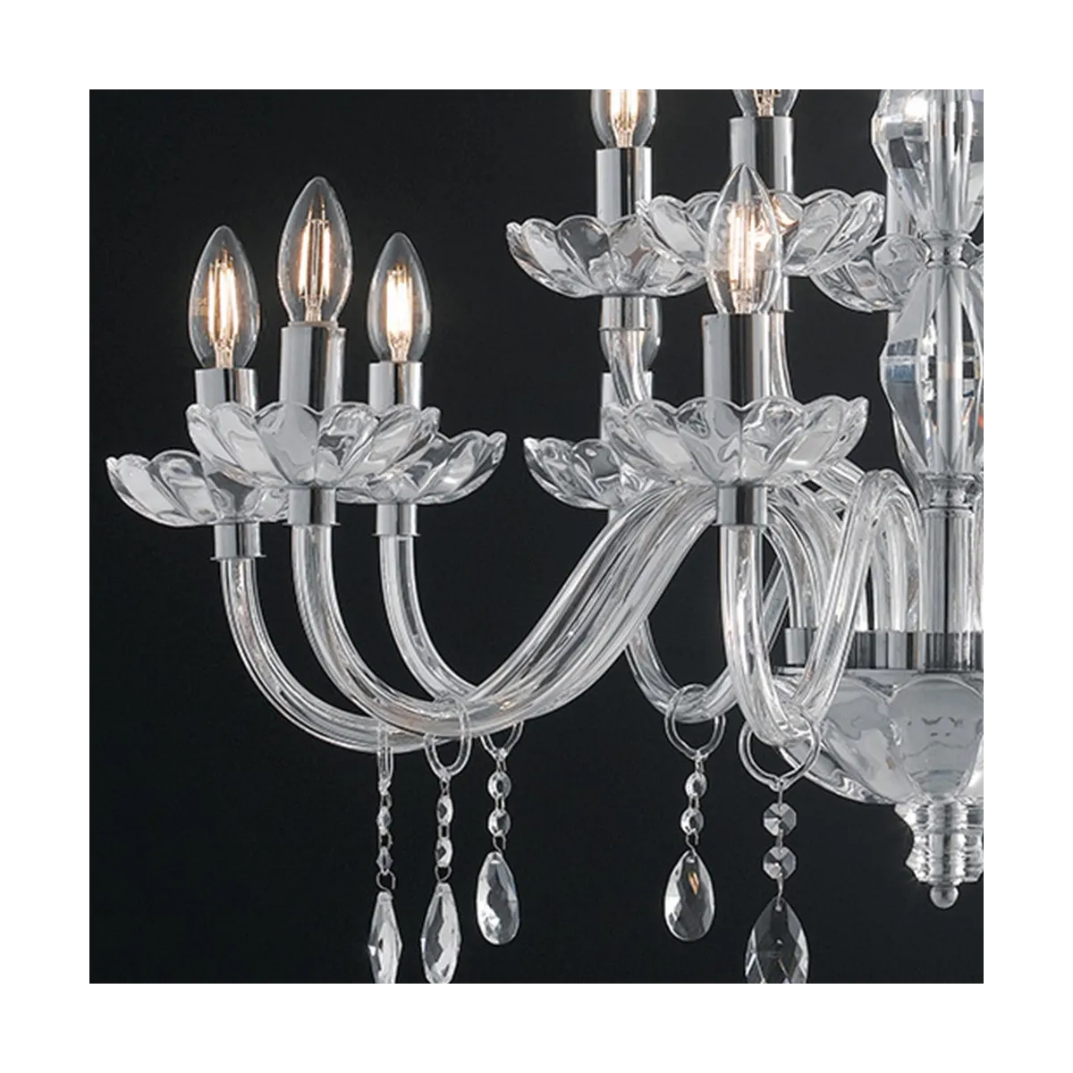Suspension en cristal avec finitions chromées et pendants Ligne Epoque