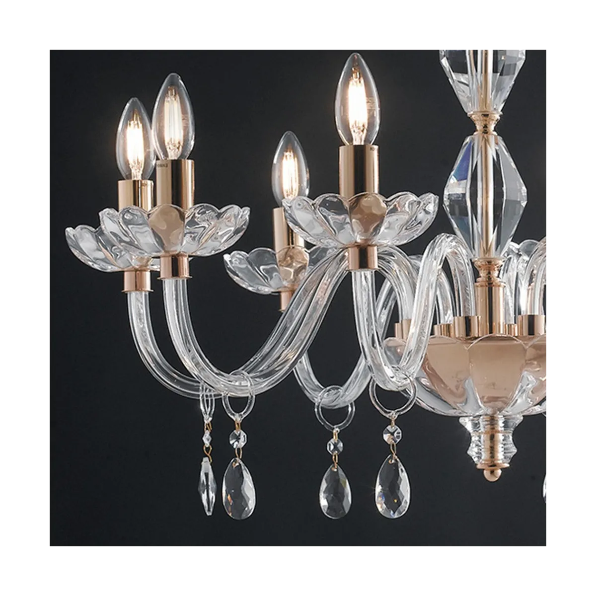 Suspension réfléchie en cristal avec finitions dorées et décoration de gouttes FanEurope