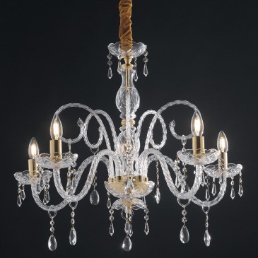 Lampadario stile barocco A 5 bracci Oro con cristalli K9 e gocce in vetro 5XE14 per interni adatto a camere e salotti