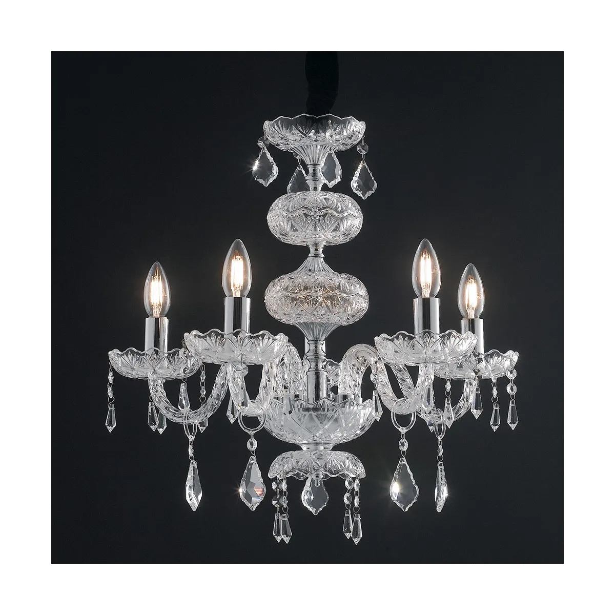 I-INCANTO / 5 - Lustre à Suspension Verre Cristal Finition Chrome Intérieur Classique E14