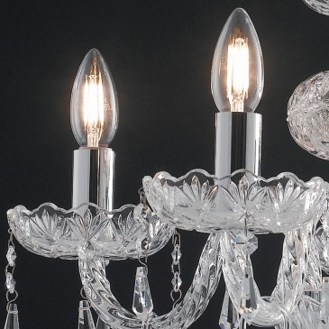 Incanto suspension 5 lumières en verre cristal avec finitions chromées