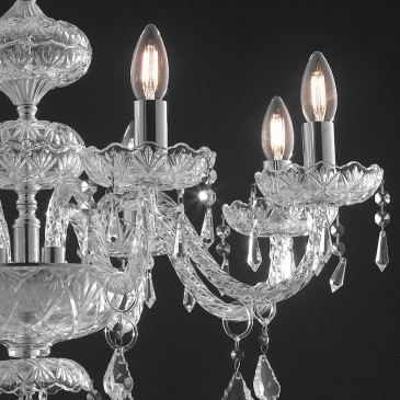 Structure en verre de cristal avec pendentifs et finitions chromées Ligne Incanto