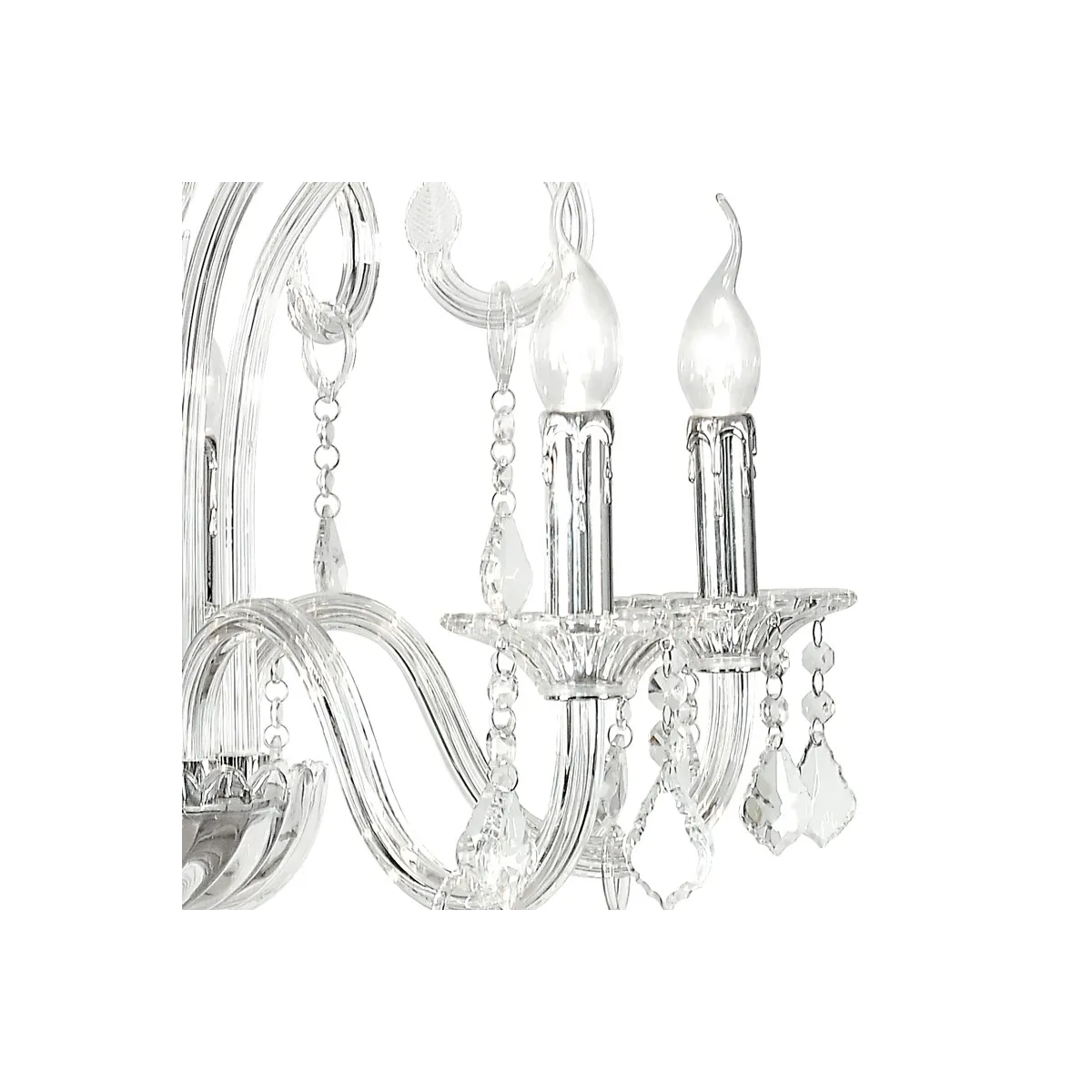 Lustre en cristal à 5 lumières avec pendentifs en cristal de structure en verre et finitions FanEurope en chrome