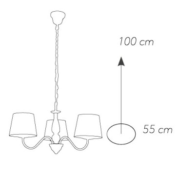 Lampadario Favola 3 luci in Metallo Bianco con Paralumi in Tessuto Grigio FanEurope