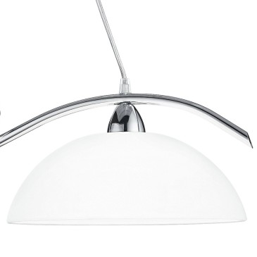 Lustre Halley avec suspension de billard en métal chromé avec diffuseurs en verre blanc