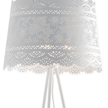 Paralume con Decoro simil Pizzo in Metallo Bianco Opaco Linea Cluny