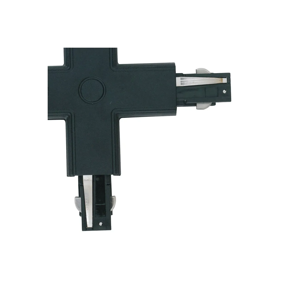 Schwarzer Verbinder für kreuzförmige Führungsschienen