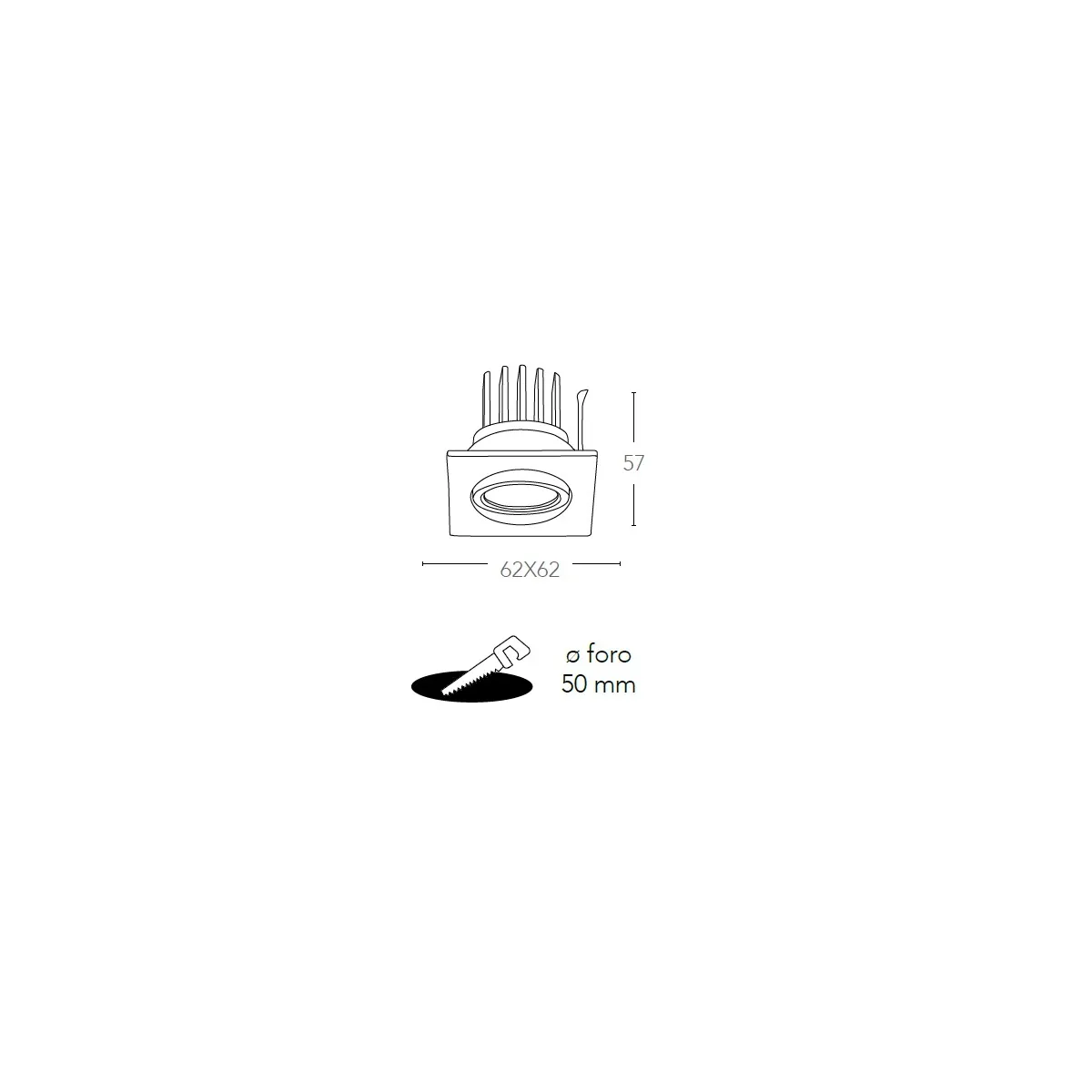 Spot encastré Polaris Square 6,2x6,2 cm en aluminium...