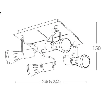 SPOT-CADILLAC-PL4 - Plafoniera squadrata a quattro luci dal colore cromato 40 watt E14