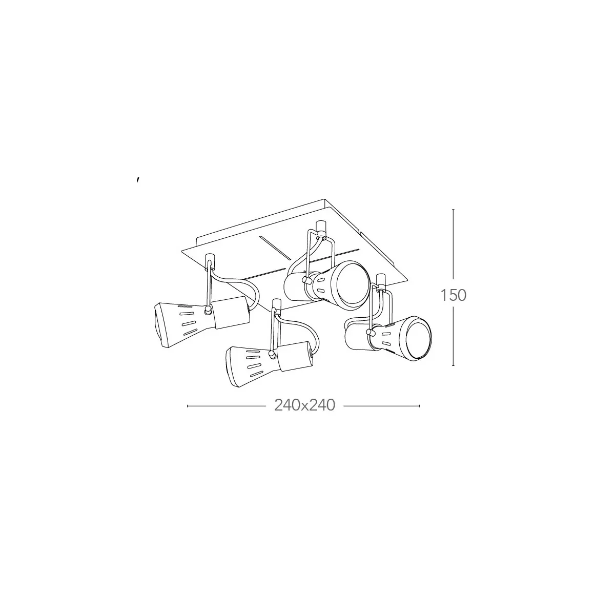 SPOT-CADILLAC-PL4 - Plafoniera squadrata a quattro luci dal colore cromato 40 watt E14