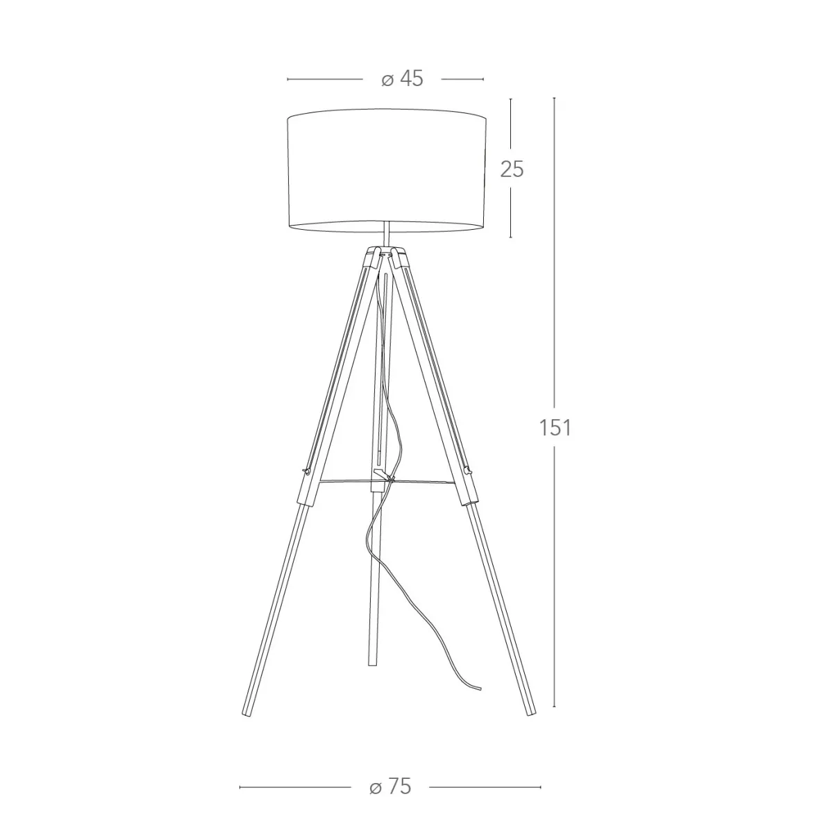 Lampadaire Studios Three Feet en merisier avec abat-jour en tissu FanEurope blanc