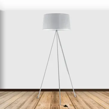 I-MARILYN-PT BCO - Lampadaire Tripode Abat-jour Métal Blanc Tissu Lampadaire Moderne E27