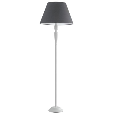 Weiße und graue Stoff-Stehlampe mit E27-Fassung
