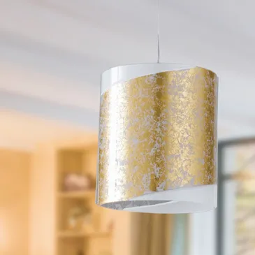 I-PARIS/S1 ORO - Sospensione Decoro Oro Vetro Bianco Cilindrica Lampdario Moderno E27