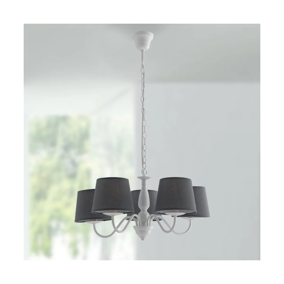 I-FAVOLA/5 - Lampadario a Sospensione Metallo Bianco paralumi Tessuto Grigio Classico E14