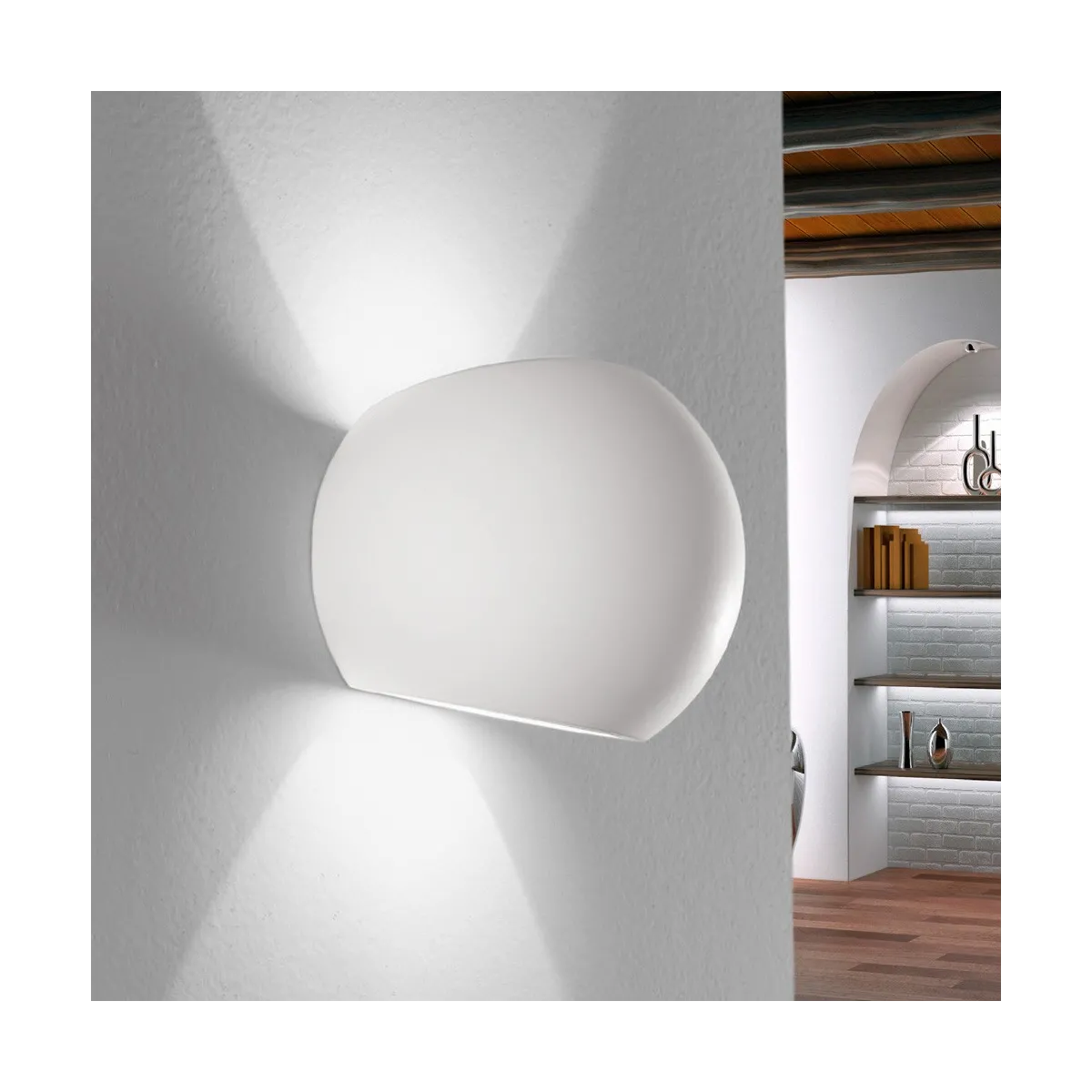 I-MOSES-AP - Applique Tonda Gesso Lampada Verniciabile Doppio Raggio di Luce G9