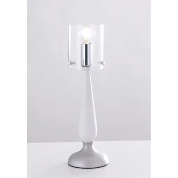 I-AURORA-L1 BCO - Lume Vetro Bianco Finiture Cromate Lampada da Tavolo Moderna E14