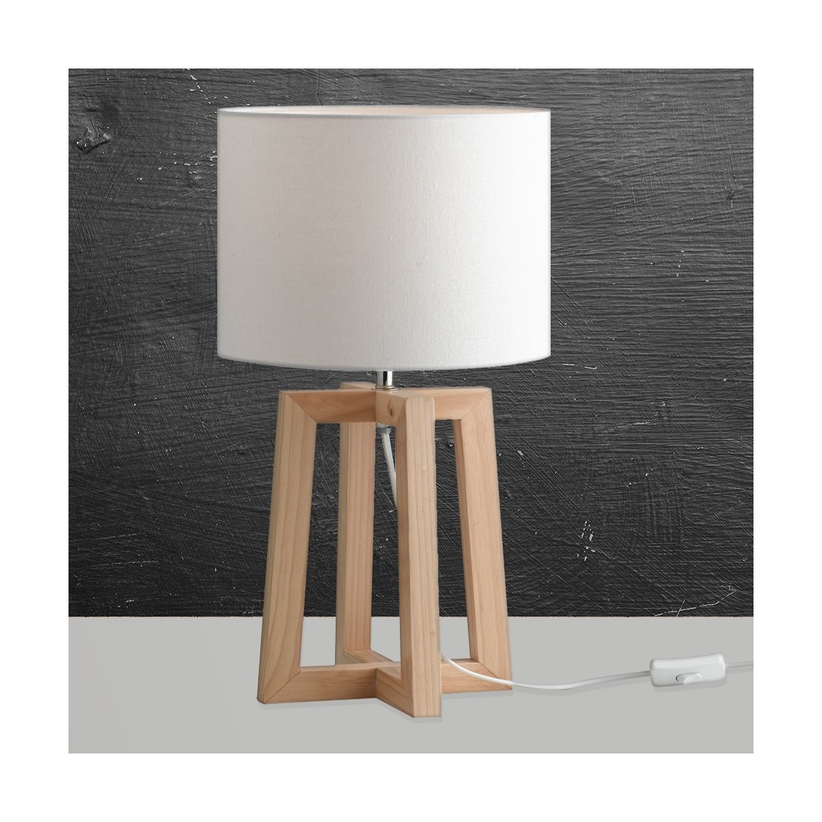 Lampada Berry con Fusto in Legno Naturale e Paralume in...