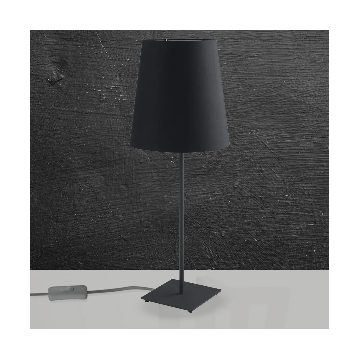 Lampe Elvis noire avec base en métal et abat-jour en tissu