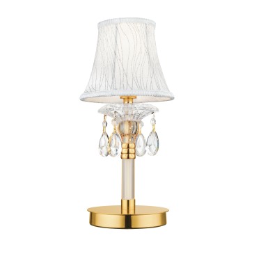 Klassische Goldtropfen-K9-Kristalllampenschirm-verzierte Stoff-Tischlampe E14