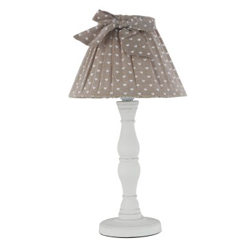 I-SWEET-LUME - Abat jour Fusto Legno Bianco Paralume Cotone Marrone Cuori Classica E27