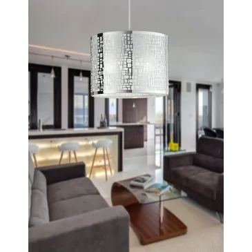 Lampadario Maya Paralume Circolare 35 cm in Acciaio Decorato da Quadrati intagliati a Laser FanEurope