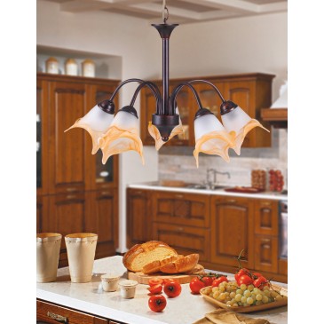 Lampadario classico con paralumi sfumati sull'arancio 40 watt E14