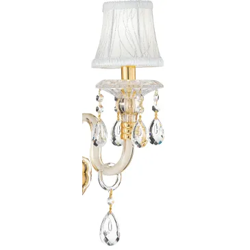 Braccio Applique Monet con Paralume in Tessuto Bianco e Gocce Di Cristallo Pendenti