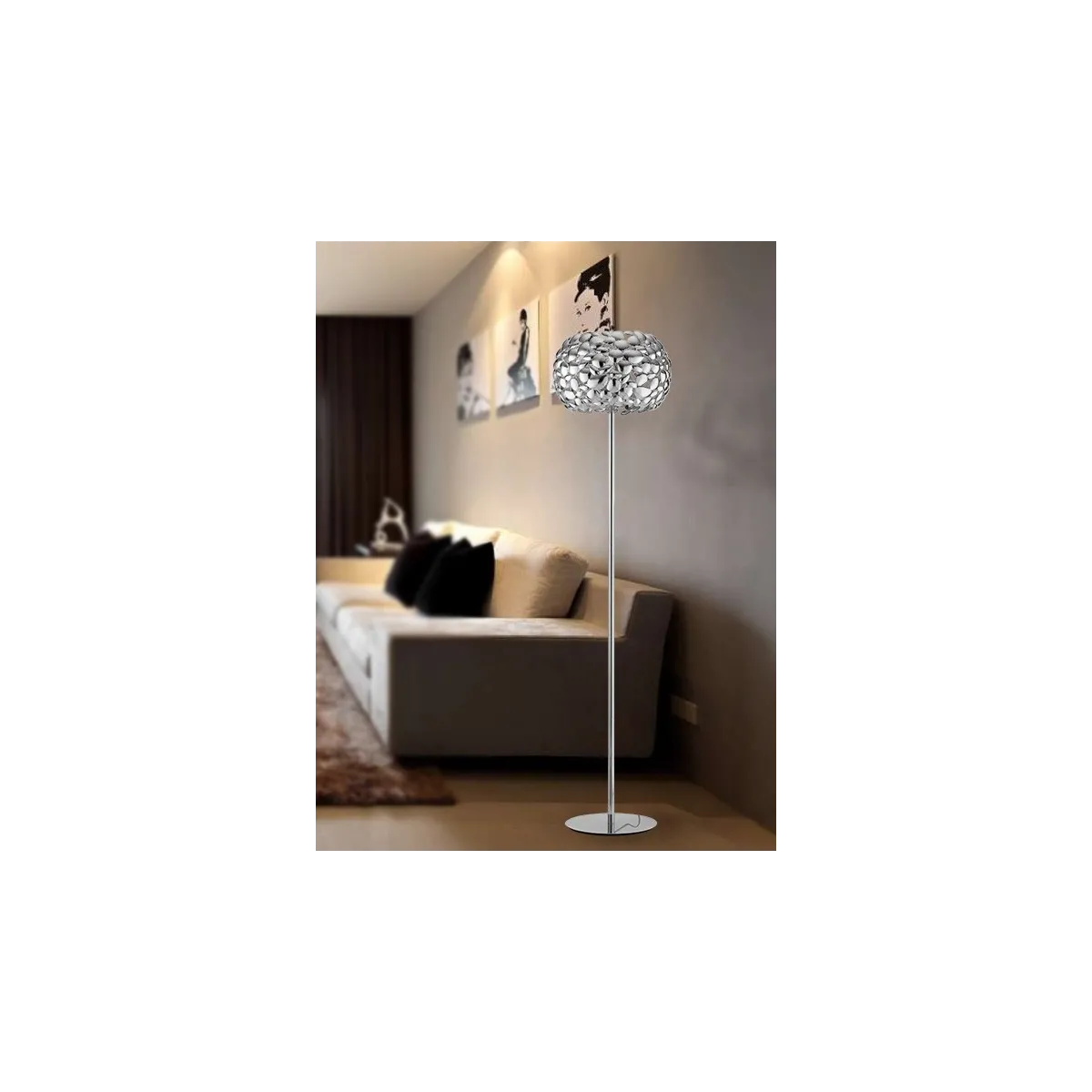 Piantana lampada da terra 60W 3XE27 cromo GRAPE. Moderno punto luce con struttura in metallo a forma di sassi