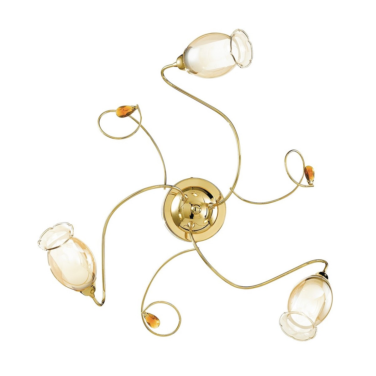 I-ELY / PL3 GOLD - Plafonnier en or avec diffuseurs floraux et décoration en cristal K9 Plafonnier Classic E14