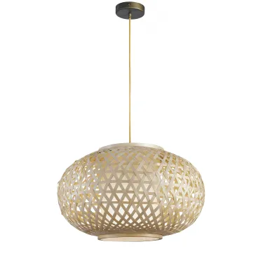 I-ZEN-S-XXL - Lustre ethnique à suspension ronde en bambou naturel tressé E27