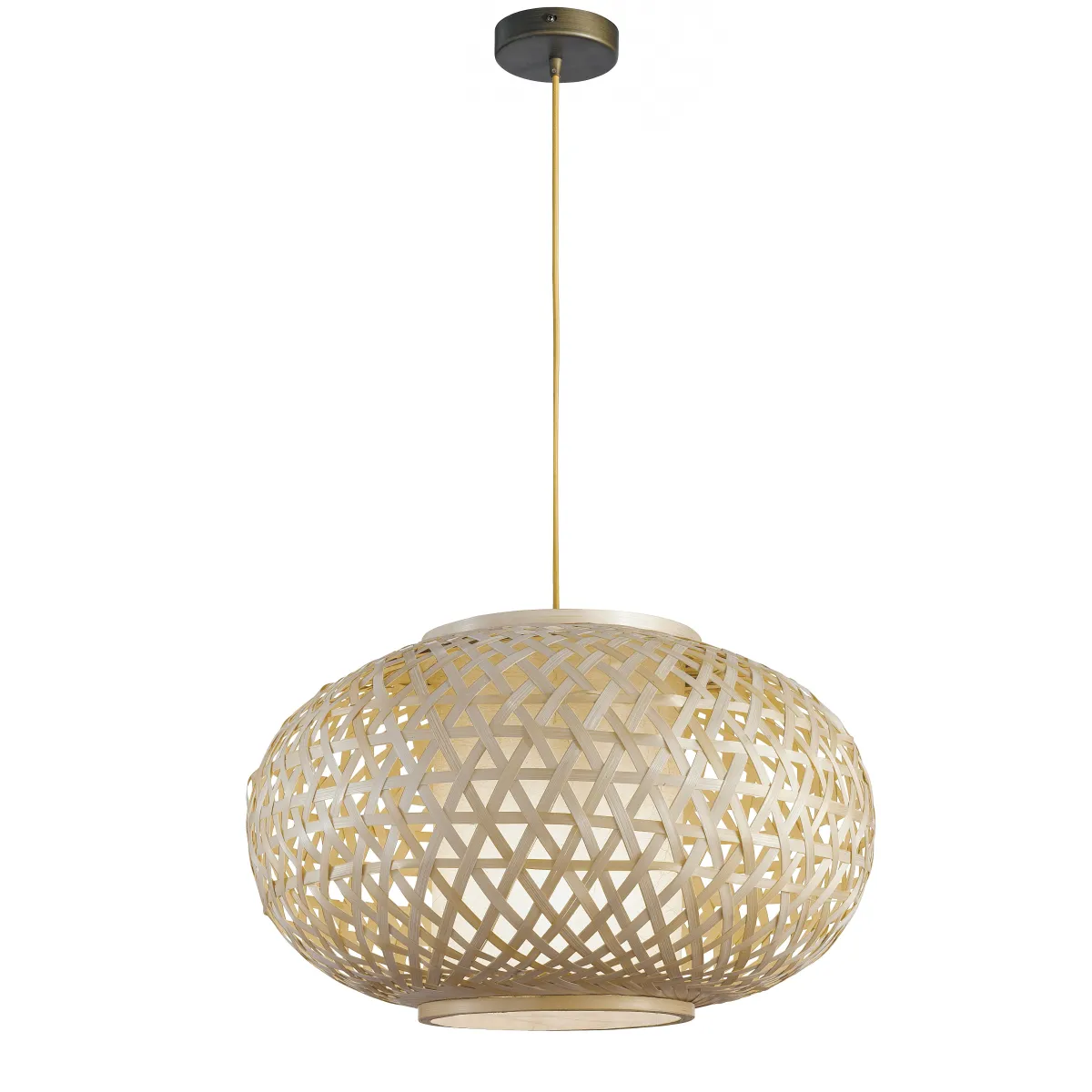 I-ZEN-S-XXL - Lustre ethnique à suspension ronde en bambou naturel tressé E27