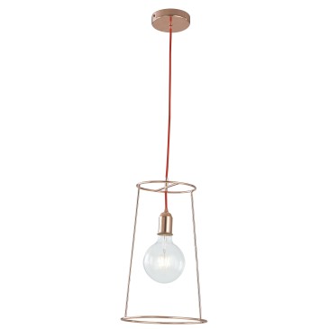 I-FRIDA/S25 - Sospensione Minimal Metallo Oro Rosa Cavo Rosso Lampadario Moderno E27