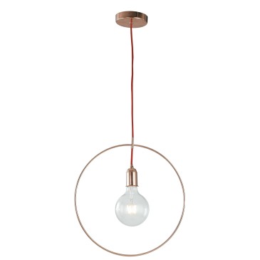 I-FRIDA/S40 - Sospensione Cerchio Metallo Oro Rosa Cavo Rosso Lampadario Moderno E27