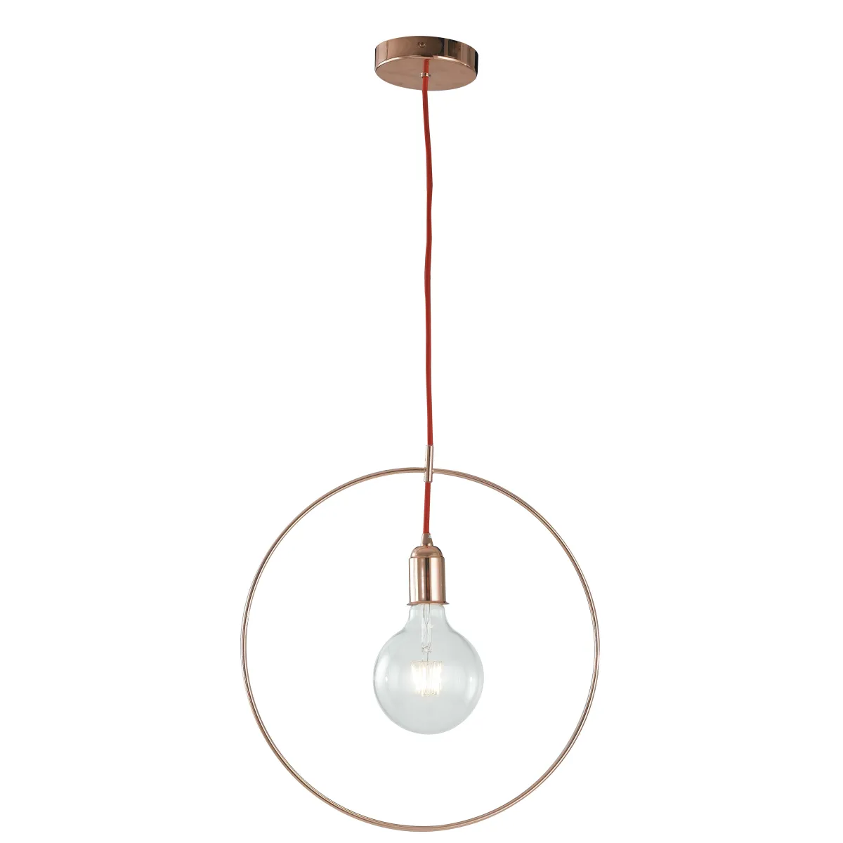 I-FRIDA/S40 - Sospensione Cerchio Metallo Oro Rosa Cavo Rosso Lampadario Moderno E27