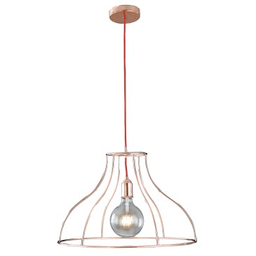 I-FRIDA/S50 - Lampadario Sospensione Minimal Cavo Rosso Metallo Oro Rosa Moderno E27