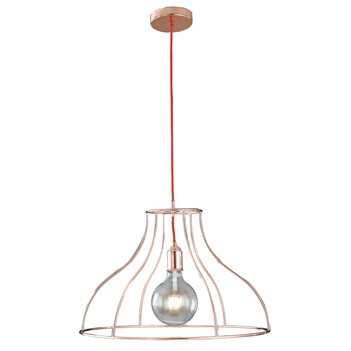 I-FRIDA/S50 - Lampadario Sospensione Minimal Cavo Rosso Metallo Oro Rosa Moderno E27