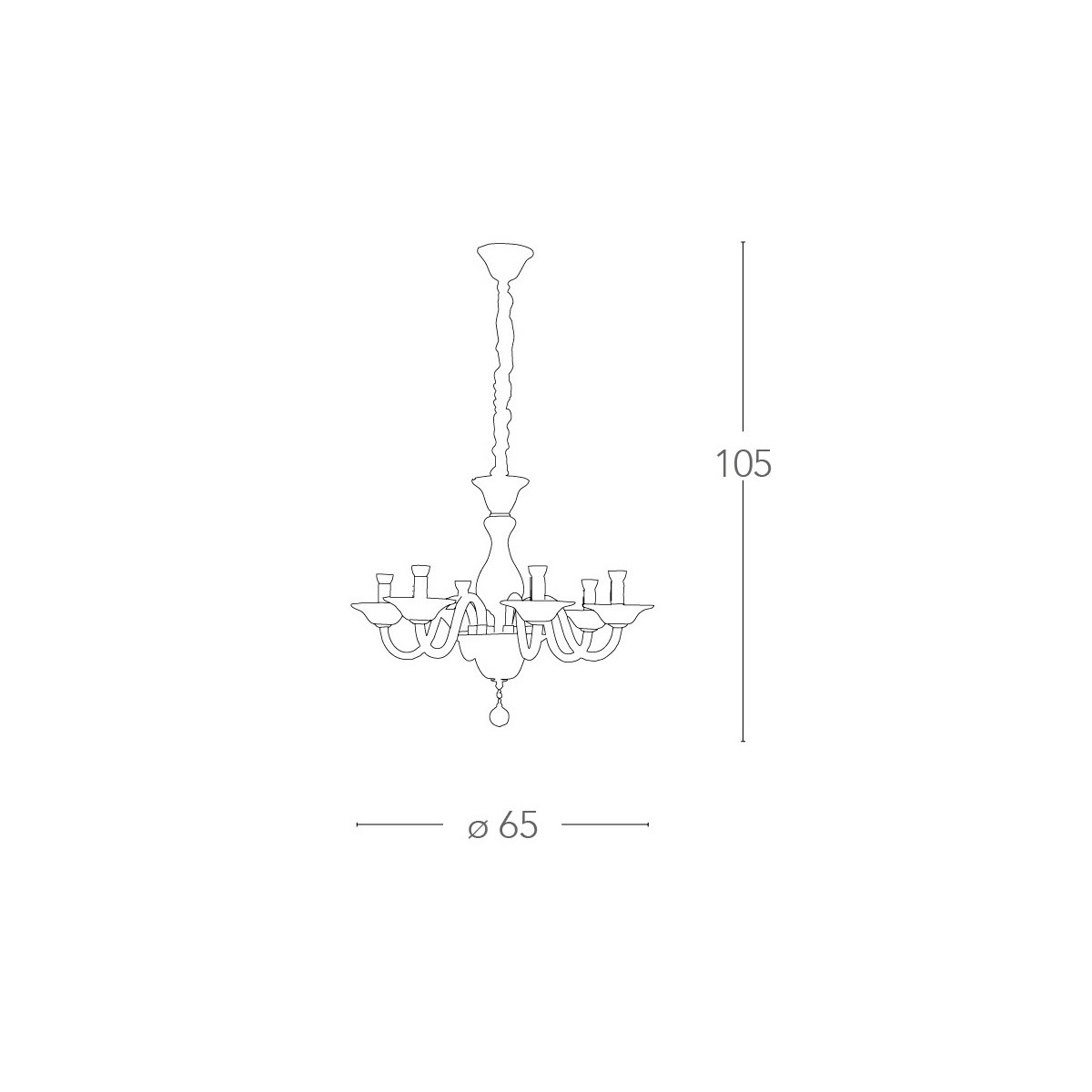 I-SOFFIO / 6 - Lustre à Suspension Classique en Verre Blanc Pâte Finitions Chrome E14