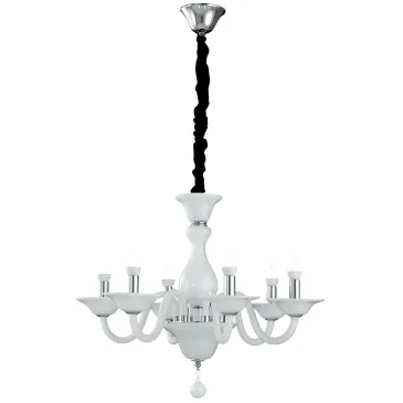I-SOFFIO/6 - Lampadario a Sospensione Classico Pasta di Vetro Bianco Finiture Cromate E14