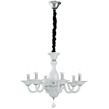I-SOFFIO / 6 - Lustre à Suspension Classique en Verre Blanc Pâte Finitions Chrome E14