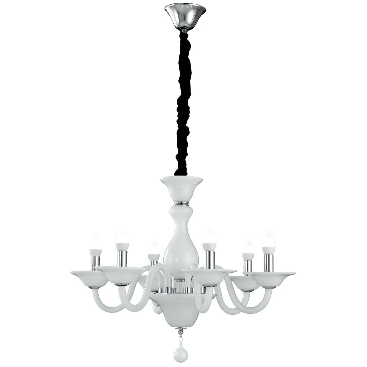 I-SOFFIO / 6 - Lustre à Suspension Classique en Verre Blanc Pâte Finitions Chrome E14