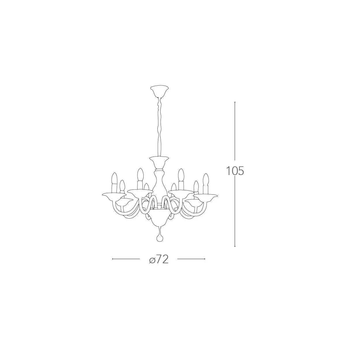 Lustre Soffio 8 lumières en verre blanc avec finitions Chrome FanEurope
