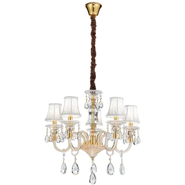 I-MONET/5 - Lampadario Sospeso Oro Gocce Cristallo K9 paralumi Tessuto Decorato Classico E14