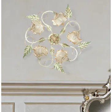 I-PRIMAVERA/PL5 - Plafoniera Metallo diffusori Vetro Decoro a Mano Floreale Lampada Classica E14