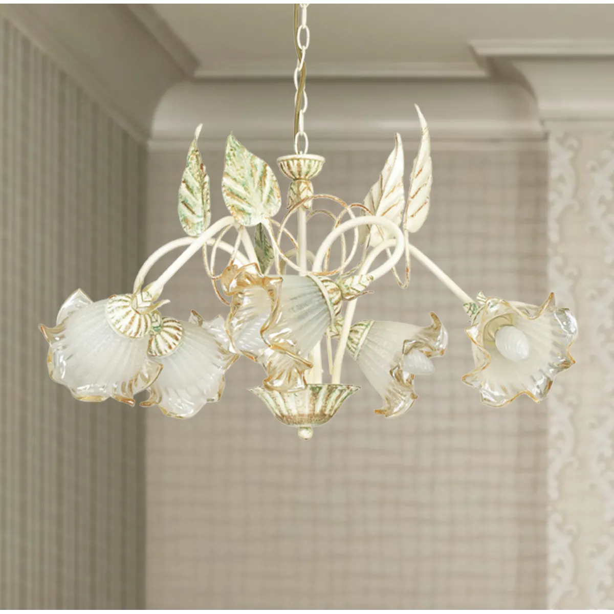 I-PRIMAVERA/5 - Lampadario Sospeso Decoro a Mano Metallo Vetro Classico Interno E14