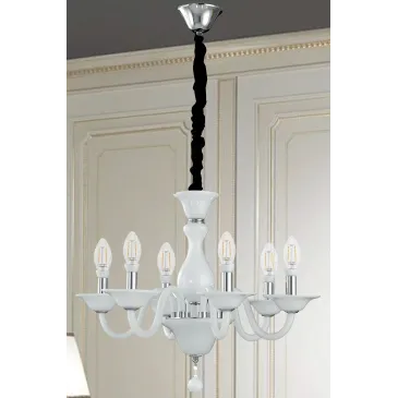 Lustre Soffio 6 lumières en verre blanc avec finitions Chrome FanEurope