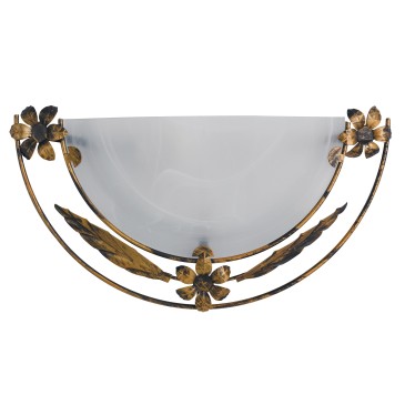 Applique Lunetta Vetro Alabastro Bianco Cornice Metallo Anticato Interno Classico E27