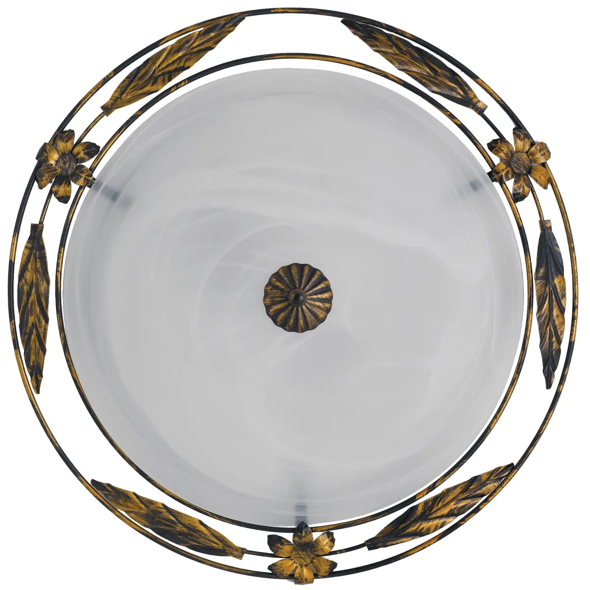 RICCIO/PL40 - Plafoniera Tonda Cornice Metallo Anticato diffusore Vetro Alabastro Bianco Classica E27