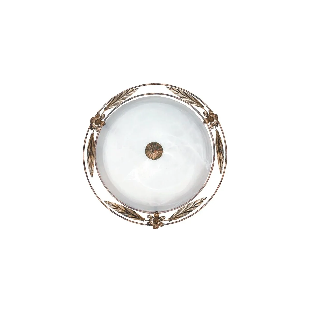 RICCIO/PL50 - Plafoniera Classica Tonda Vetro Alabastro Bianco Cornice Metallo Anticato E27